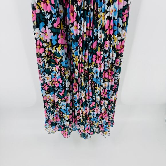 Sam Edelman Pleated Floral Midi Dress Halter Neck Black Multicolor Size 4 - Picture 5 of 10